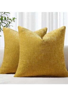 decorUhome Chenille Mineral Yellow Spring Throw Pillow Covers 24x24 Inch Set 2
